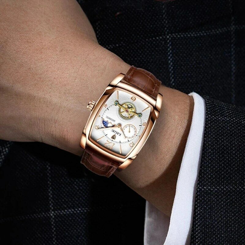 LIGE-Tourbillon relógios mecânicos automáticos para homens, esqueleto impermeável masculino relógio, marca superior, moda de luxo, 2024