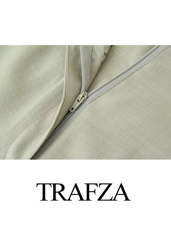 Trafza กางเกงขาสั้นชายหาดลำลองผู้หญิง, สีทึบเอวสูงมีกระเป๋าด้านข้างมีซิปกางเกงขาสั้นสตรีทแวร์