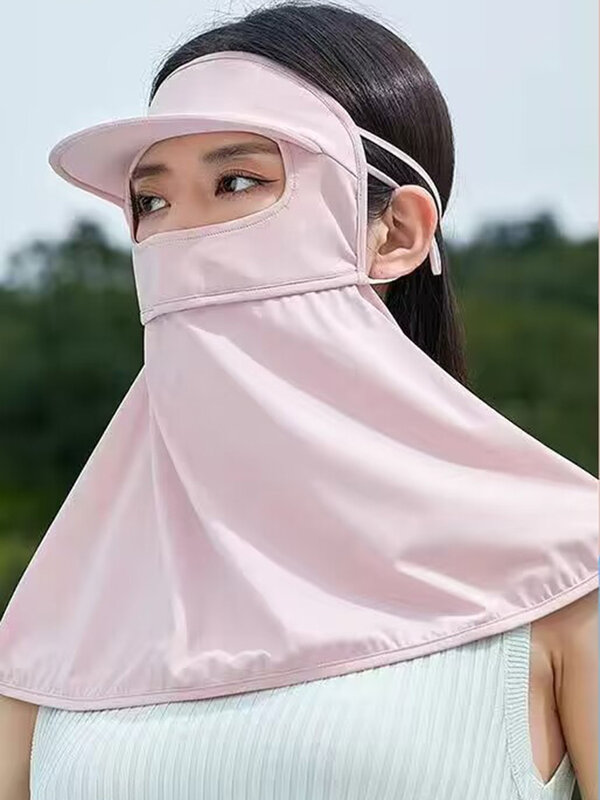 UPF50ผู้หญิง + หมวกหน้ากากกรองแสงกลางแจ้งฤดูร้อนใบหน้าบางป้องกันรังสีอัลตราไวโอเลตระบายอากาศ