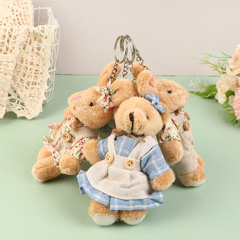 Kawaii mainan boneka beruang pakaian kartun gantungan kunci lembut boneka gantungan kunci liontin ransel tas mobil dekorasi cincin kunci hadiah anak