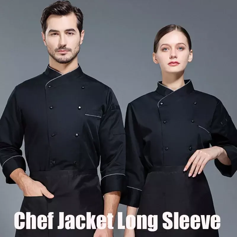 男性と女性のための古典的なシェフのジャケット、レストランの制服、胸のユニフォーム、黒と白