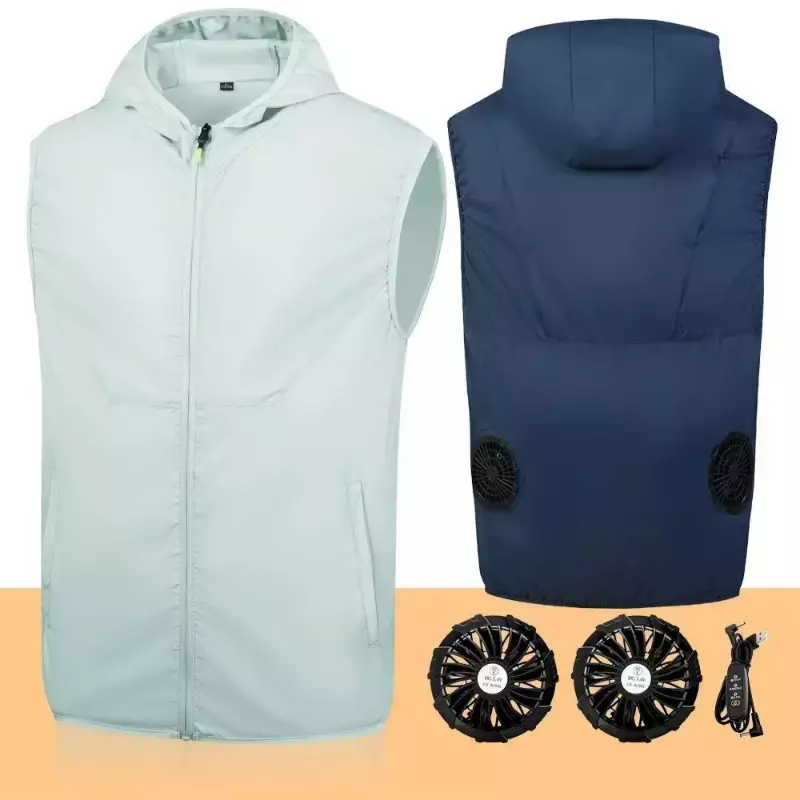 Summer Cool Vest Men's USB Fan Vest Cooling Air Conditioner Clothes Cycling Camping Fast Cooling Work Fishing Hooded Vest Large