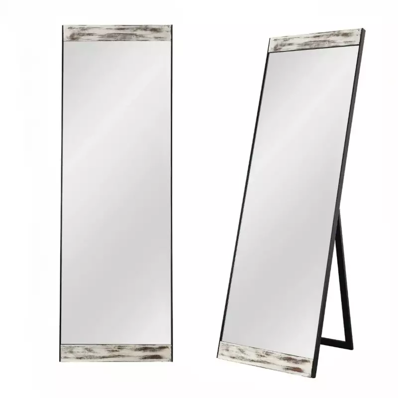 Grande retângulo Quarto Floor Mirror, Dressing Mirror, parede, folheados de madeira de pinho, Branco Espejo