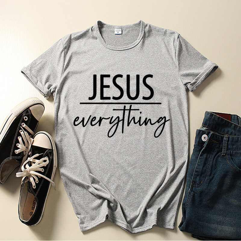 Camiseta con estampado de Jesús todo para Mujer, blusa holgada de manga corta con cuello redondo, ropa para Mujer