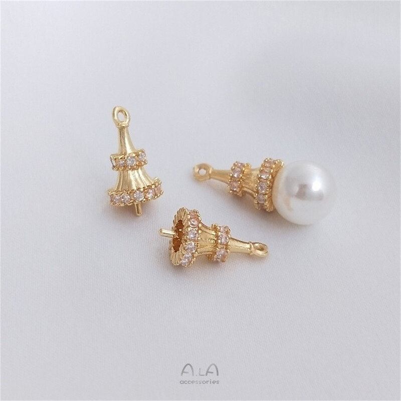 Zcompresses-Pendentif perlé demi-trou en forme de trompent plaqué or 14 carats, perles adhésives faites à la main, accessoires de pendentif bricolage, K194