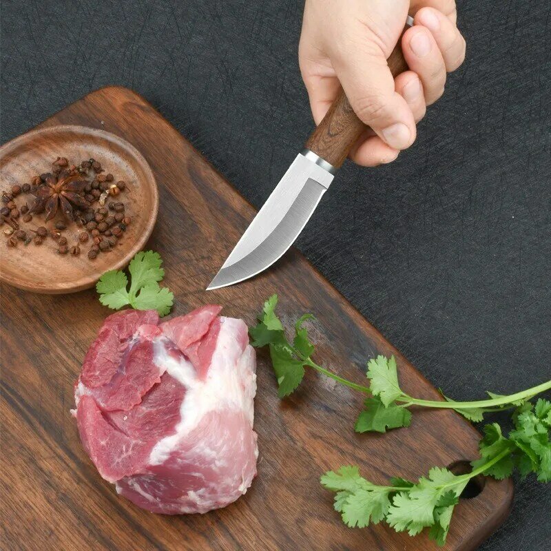 Нож из нержавеющей стали для кованых мясов, мясницкий нож для нарезки овощей, нож для рыбы, маленькие кухонные ножи с деревянной ручкой