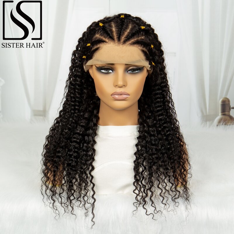 180% Density Kinky Curly 30 Inch Human Hair Wigs with Braids 13x4 Transparent Lace Frontal Curly Wigs PrePlucked Remy for Women