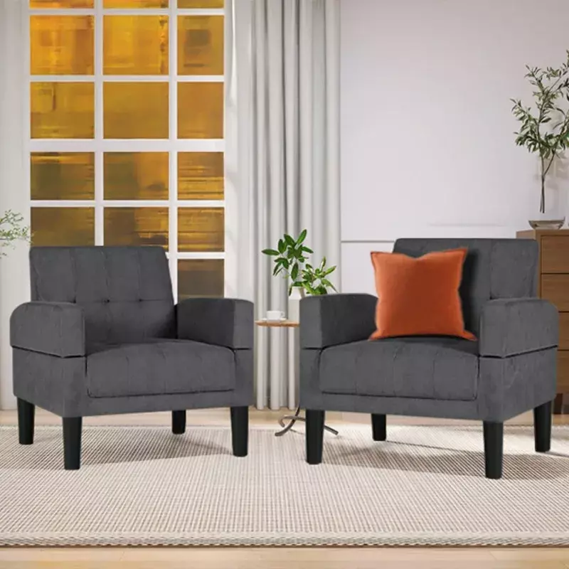 Poltrone da soggiorno moderne in tessuto di metà secolo Set di 2, poltrona trapuntata imbottita divano singolo, lettino da lettura