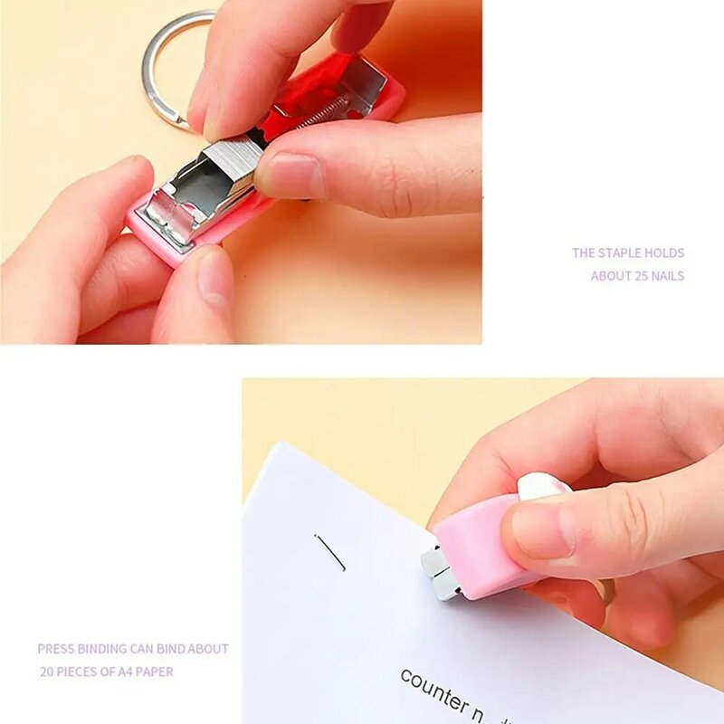 400pcs Staples/Box Cartoon Stapler Mini Binder Tools with Keychain Stapler Paper Clips Push Clip Office Supplies