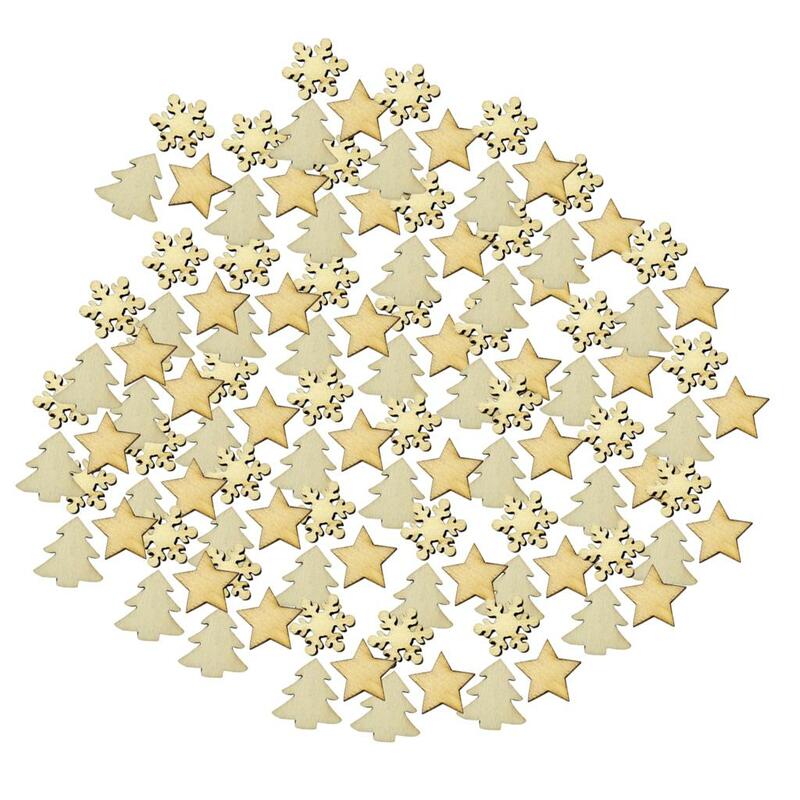 2-4pack 100 Pieces Assorted Wood Star Christmas Tree Snowflake Embellishments