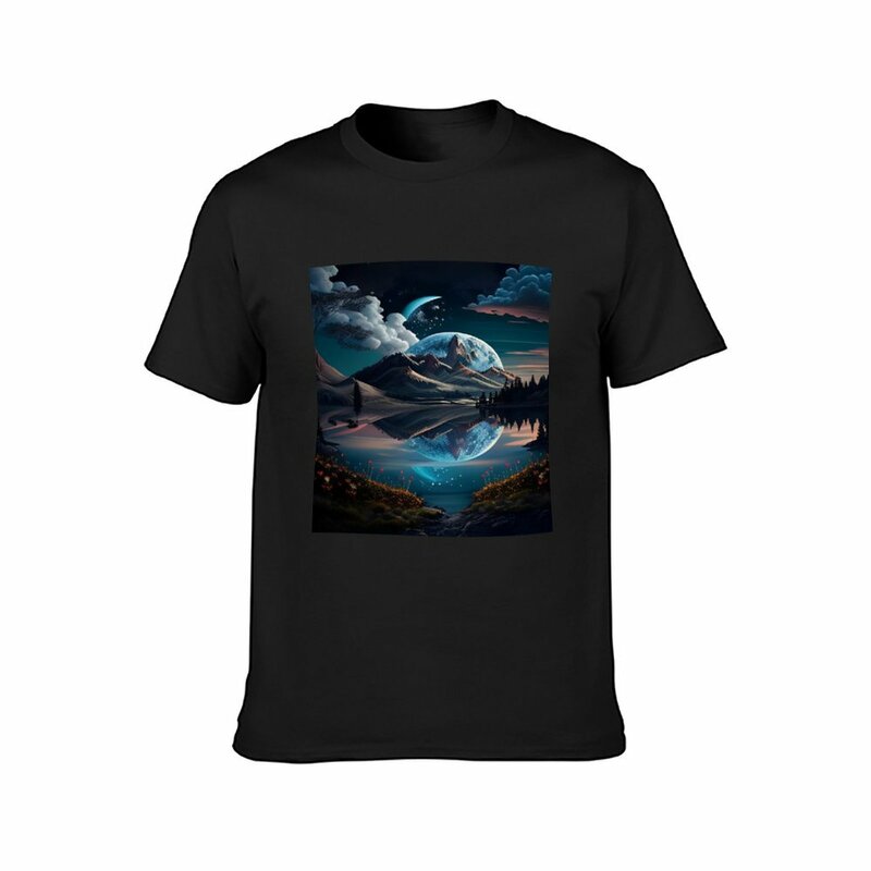 Camiseta de luna de montaña para hombre, ropa hippie kawaii, tops de verano, ropa de invierno