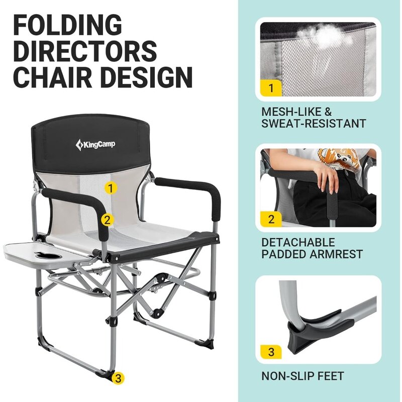 Стул для кемпинга, портативный стул для газона, с боковым столиком, дышащая сетка, компактный стиль, для спорта на открытом воздухе, складной стул для кемпинга