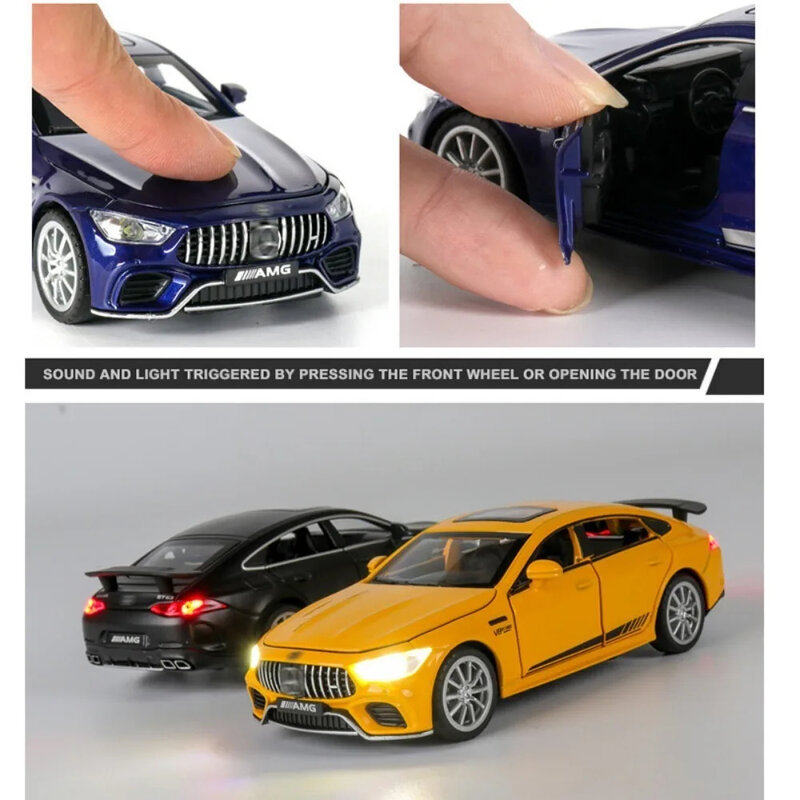 Benz AMG GT63 coche deportivo de aleación de Metal fundido a presión, modelo de coche, luz de sonido, Colección Pull Back, regalos de juguete para niños, 1:32