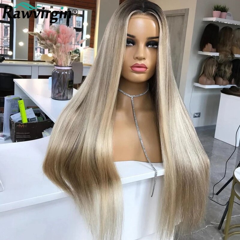 13x4 пепельный блонд хайлайтер цветные кружевные передние парики для женщин бразильские человеческие волосы прямой парик Омбре HD кружевной передний парик Prepluck