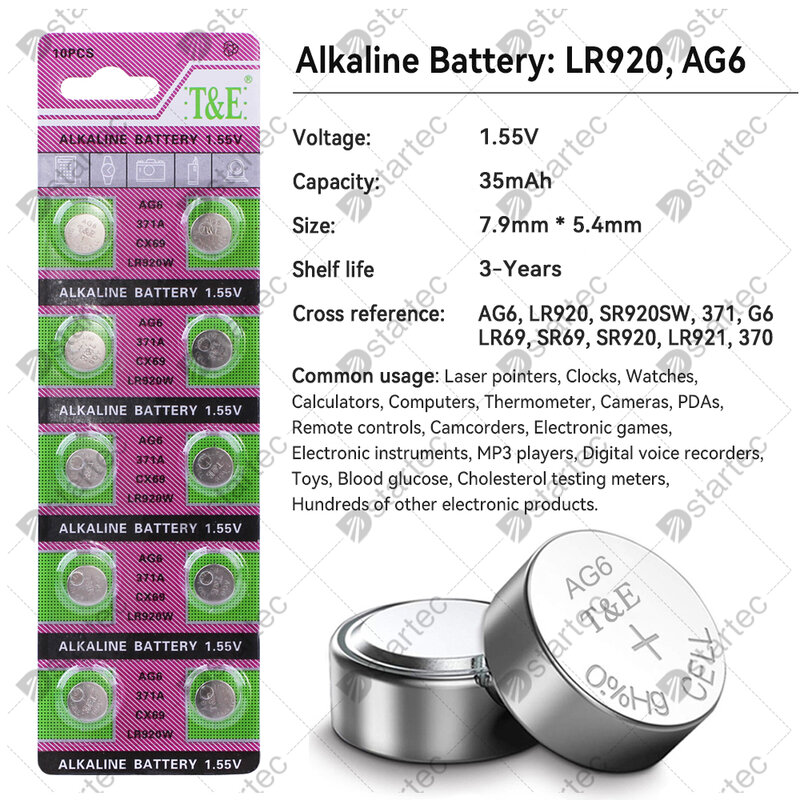 Батарейки кнопочные AG6 1,55 SR920SW LR920 SR927 371 171 L921 LR69 SR920, 10 шт.-50 шт.