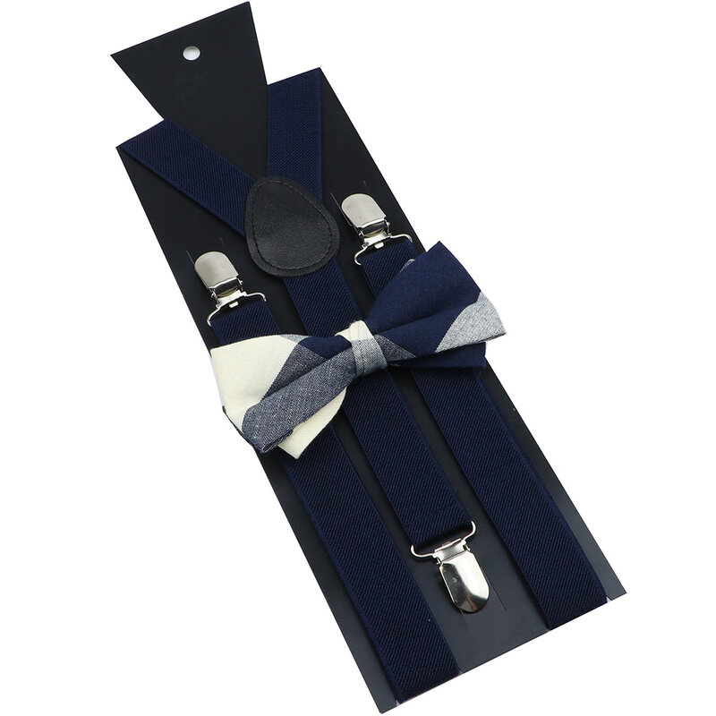 Cotton Brown Plaid Bowtie Suspender Set Elastic Braces Men Black Grey Butterfly Straps Wedding Dress Suit Skirt Accessories Gift