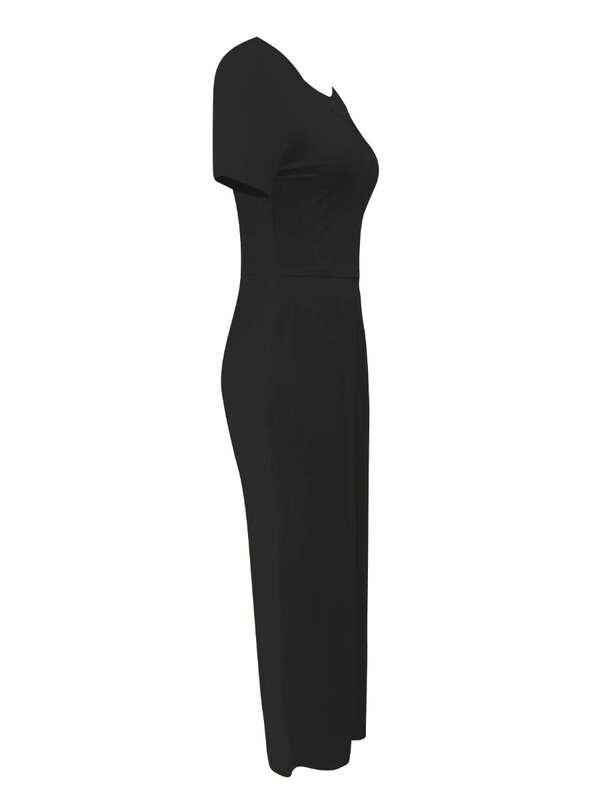 Dwuczęściowe zestawy z okrągłym dekoltem w stylu casual krótki top spodnie z szeroką nogawką moda solidna letnia odzież damska dwuczęściowa komplety