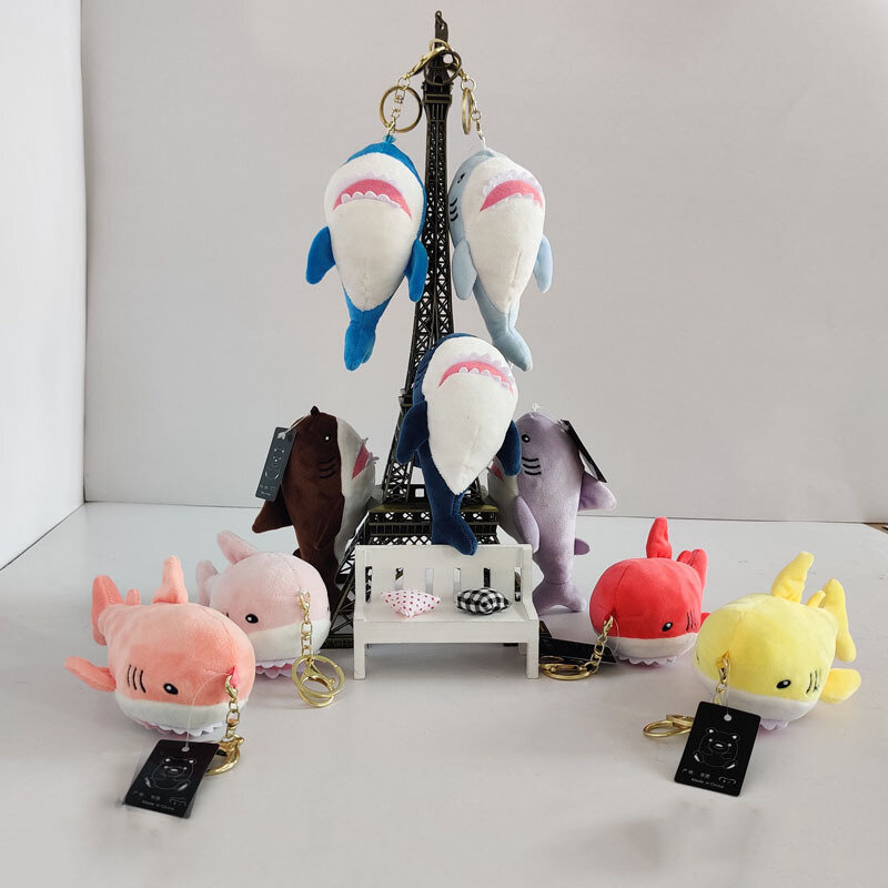 Cute Creative Simulation Tubarão Plush Brinquedos, Chaveiro Pingente, Soft Cartoon Animais, boneca de pelúcia, mochila, saco Charm, Kids Gift