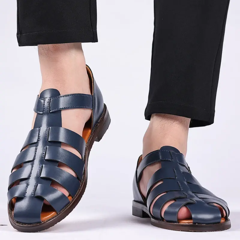 Sandálias romanas de couro masculinas, sapatos de praia casuais, luxo, sandálias ocas, tamanho grande masculino, 38-48, alta qualidade, novas, verão