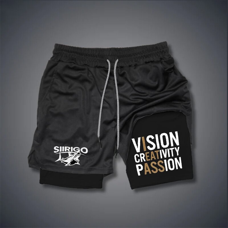 Pantalones cortos de Fitness para hombre, Shorts deportivos de doble capa, 2 en 1, de secado rápido, estampados, para entrenamiento de ocio al aire libre