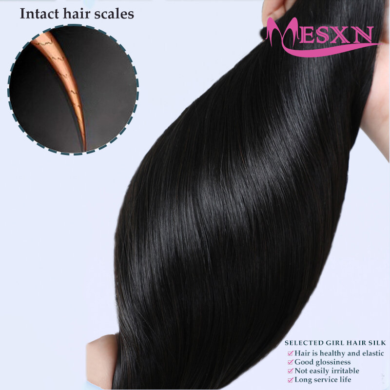 MESXN-extensiones de cabello humano liso, pelo Natural Real, Color rubio y marrón, 16-24 pulgadas, 0,8g/Stran, novedad