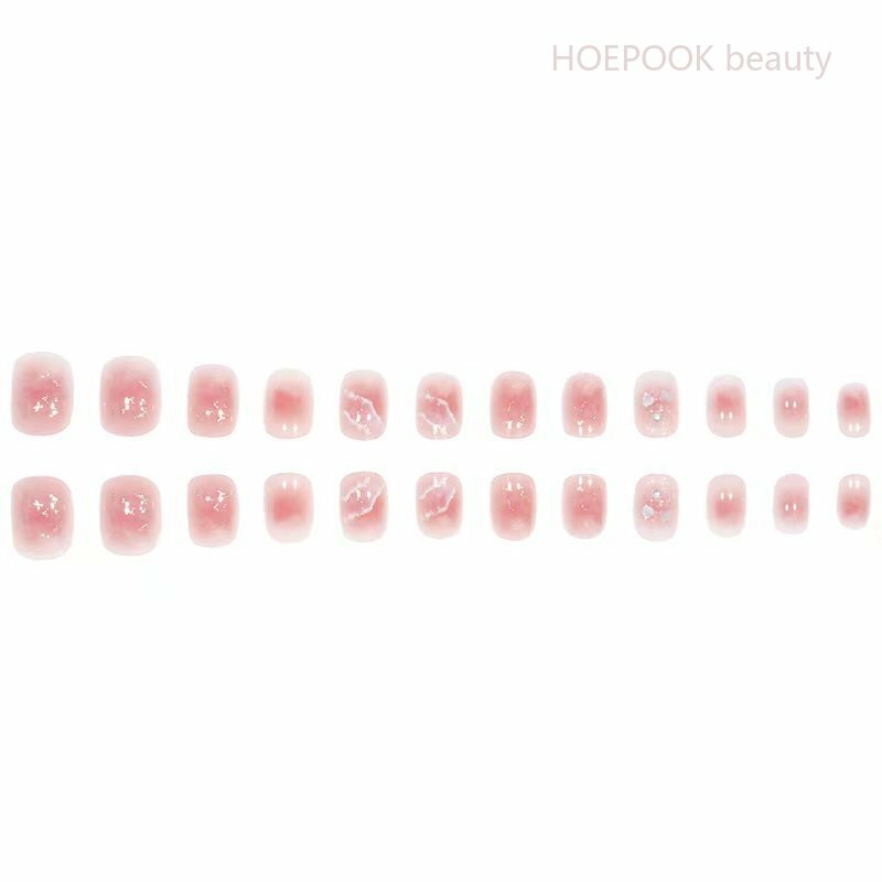 24 stücke Rosa Meer Welle Halo Dye Nahtlose Abnehmbare Gefälschte Nägel Art Full Abdeckung Künstliche Acryl Falsche Nägel Drücken Auf nägel Set