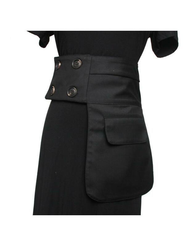 Women Cummerbunds Pocket Waist Cover Dress Adornment Shirt Retro Ultra Wide Wear Fashion Versatile Black Cloth Belt Button