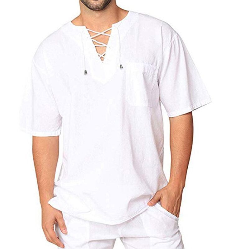 Kleidung Männer T-Shirt Kurzarm weich einfarbig Sommer T-Shirts Strand Strumpfhosen Bluse Tunika atmungsaktiv lässig