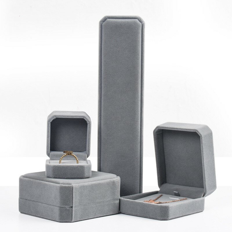 Высококачественная серая бархатная квадратная Подарочная коробка для ювелирных изделий, Модные Твердые ожерелья, серьги, кольца, чехлы для ювелирных украшений, витрина