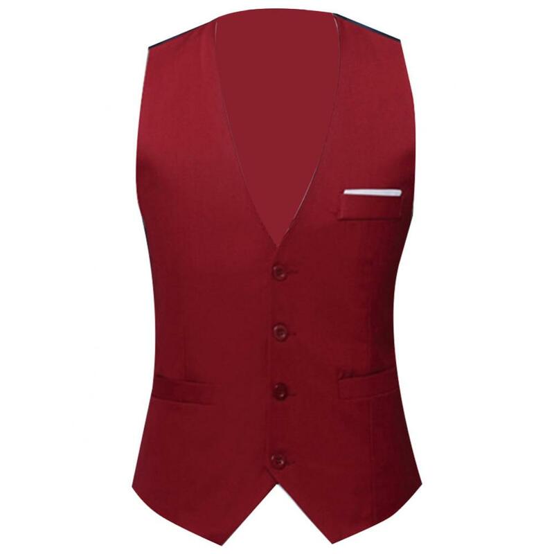 Men's Blazer Fashion Office Men Solid Color V Neck Sleeveless Button Waistcoat Slim Fit Vest Men's Suit Vest Men's Suit Vest