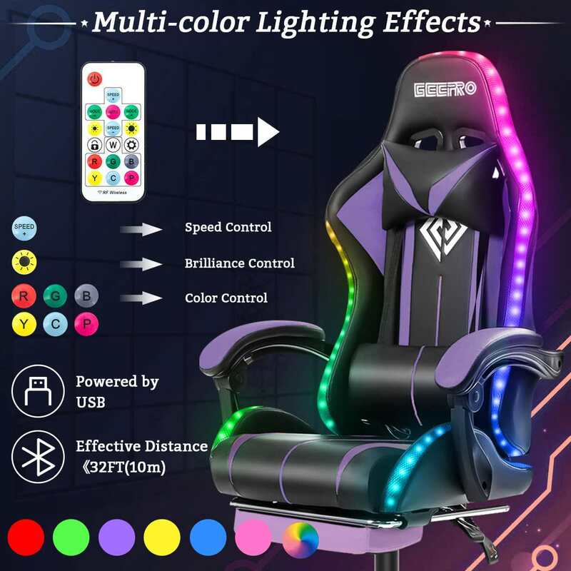 Chaise de jeu ergonomique à lumière RVB, chaise d'ordinateur de bureau, chaises de jeu à 2 points de massage, haute qualité