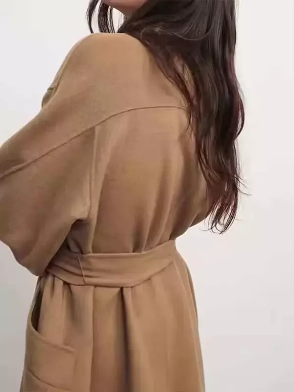 Frauen neue Mode mit Gürtel zweireihigen doppelseitigen Plüsch mantel Vintage Langarm taschen weibliche Oberbekleidung schickes Overs hirt