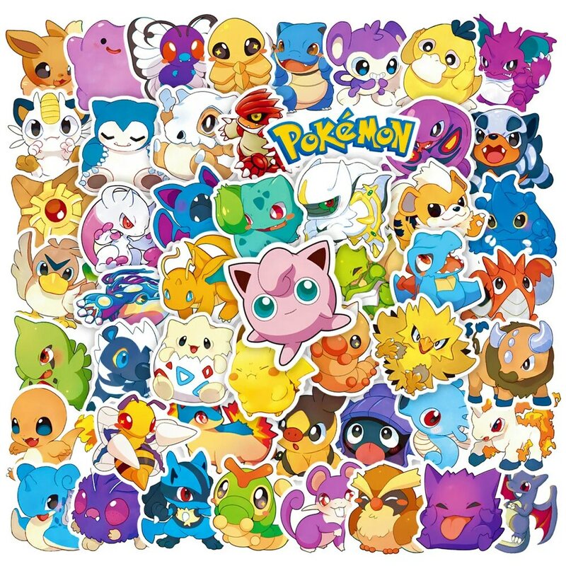 Cute Cartoon Pokémon Anime Adesivos, Decalques Pikachu, Motocicleta, Laptop, Phone Case, Carro, Etiqueta impermeável, Kid Classic Toy, 50 Pcs, 100Pcs