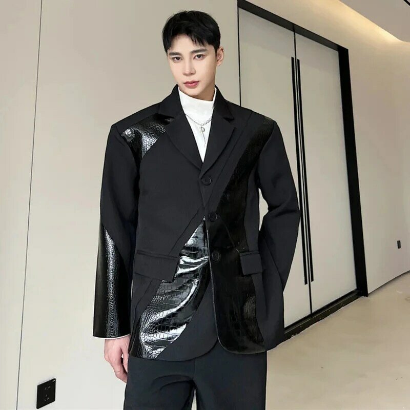 LUZHEN Leather Splicing Design Trendy Spring Men 2024 Personality Elegant Gentleman Casual Jacket Clothes Original Male LZ3057