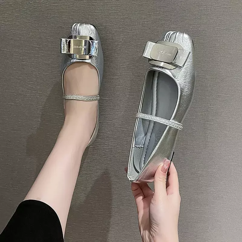 Zapatos planos de punta cuadrada para mujer, calzado minimalista francés de corte poco profundo, a la moda y cómodo, 2024