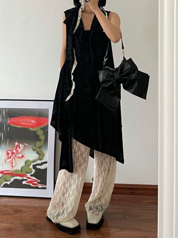 HOUZHOU-calça de renda vintage feminina, elegante coquete, moda coreana, calça estética japonesa, Y2k, vintage, anos 2000, verão