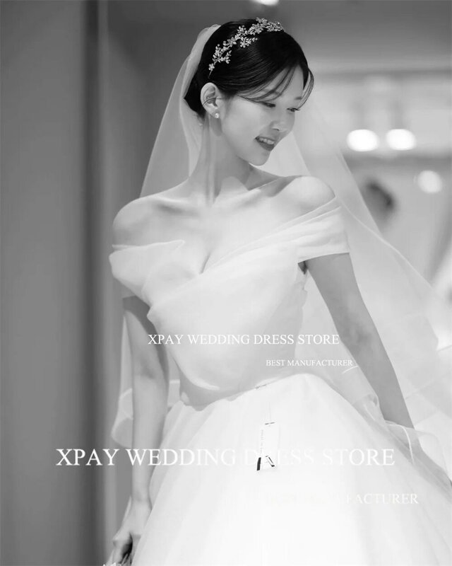 XUEN-結婚式の写真の変装,裸の肩のウェディングドレス,韓国のボールガウン,Vネック,ウェディングドレス