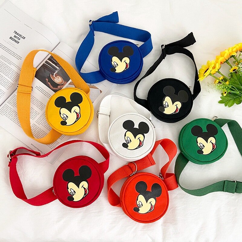 2022 New Design Mickey One Shoulder Messenger Bags Kids Fashion Waist Bag Trend All-match Cute Accessories Small Solid Round Bag