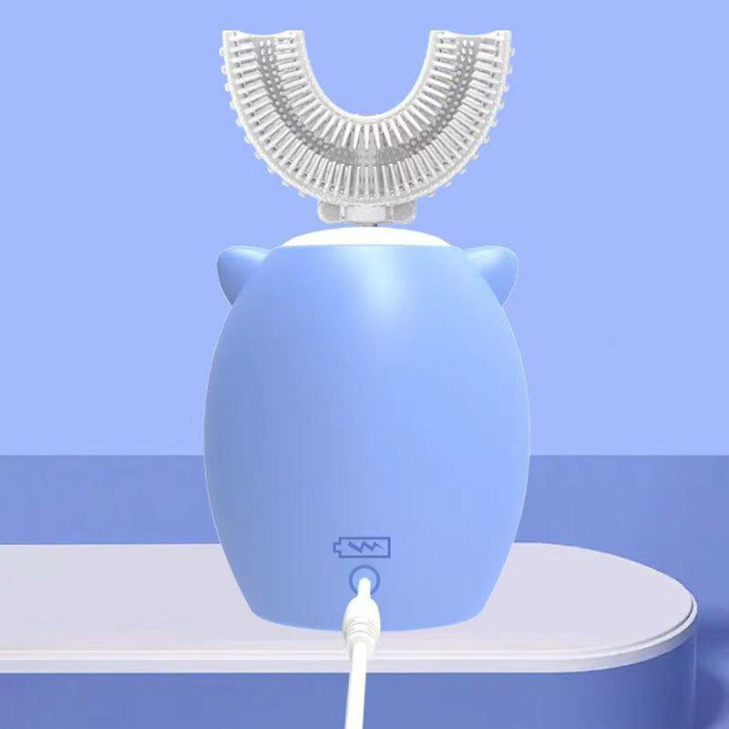 U-Shaped Sonic escova de dentes elétrica para crianças, carregamento USB, padrão dos desenhos animados, inteligente, 360 graus escova de dente, luz azul, IPX7