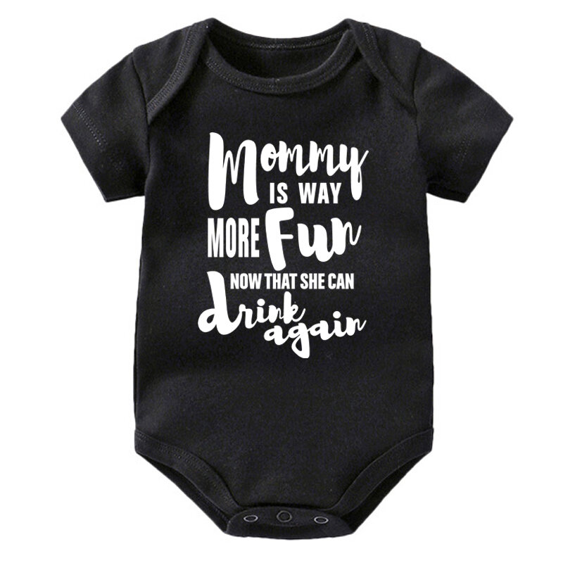 Fashion Bayi musim panas bayi anak perempuan anak laki-laki kasual ibu lebih menyenangkan sekarang karena dia dapat minum lagi bodysuit hitam lucu Jumpsuit