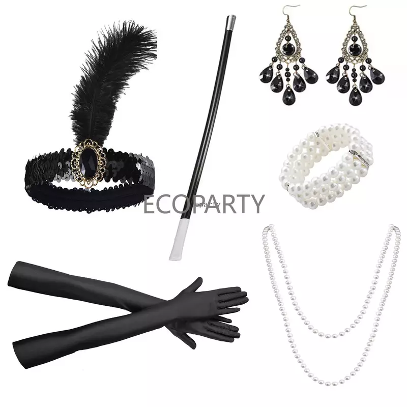 Fascia per capelli Vintage Flapper 1920s Art Deco Sparkling Hairband Great Gatsby Feather Headpiece Cosplay Anime Mujer 1920s Party