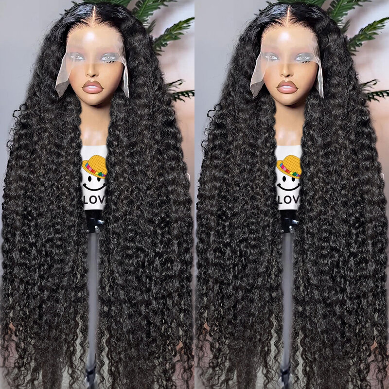 Perruque Lace Front Wig Deep Wave Naturelle Bouclée, Cheveux Humains, 13x6, 40 Pouces, 4x4, Transparente, pour Femme