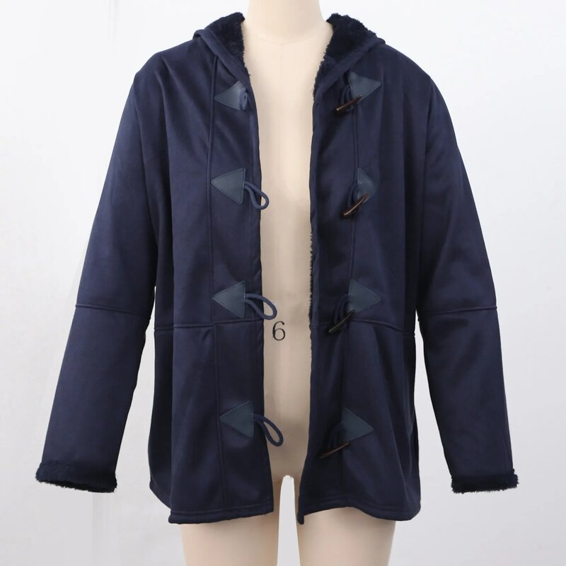 女性用ラージサイズのウィンターコート,ダブルブレストジャケット,ポケット付きルーズジャケット,ネイビーブルー,xxl