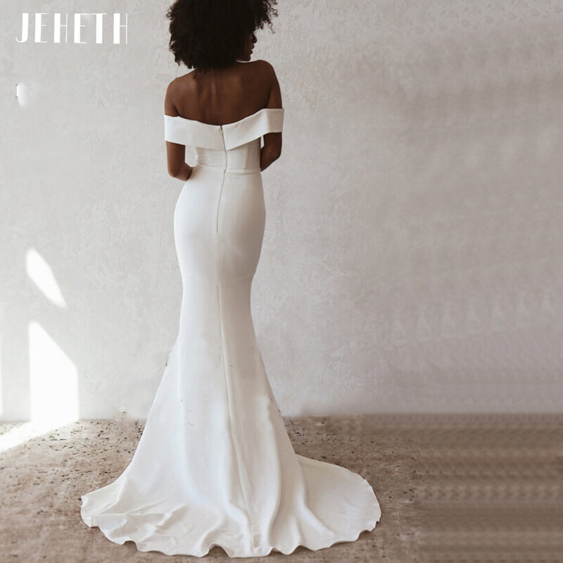 JEHETH Elegant Off Shoulder Mermaid Satin Wedding Dresses for Women 2022 Sweetheart Lace-Up Backless Bride Gowns robe de mariée