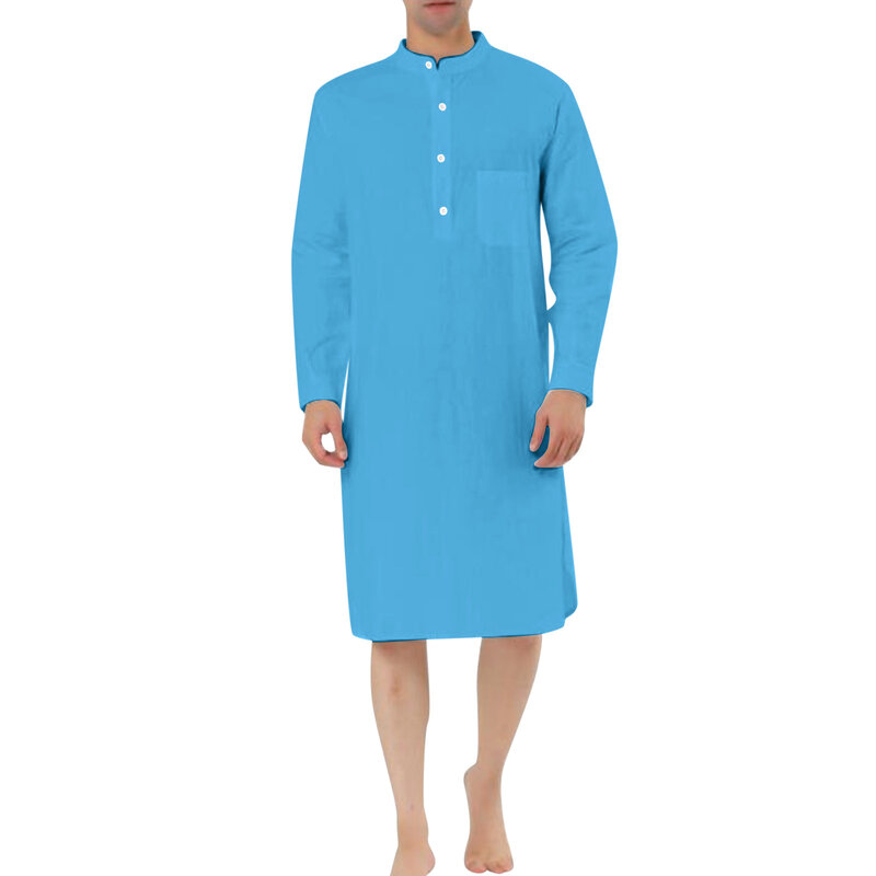 Moda muzułmańska na co dzień kieszonkowa długie koszule szata Kurta męska arabska koszula arabska islamska odzież męska dubajska Kaftan dla mężczyzn