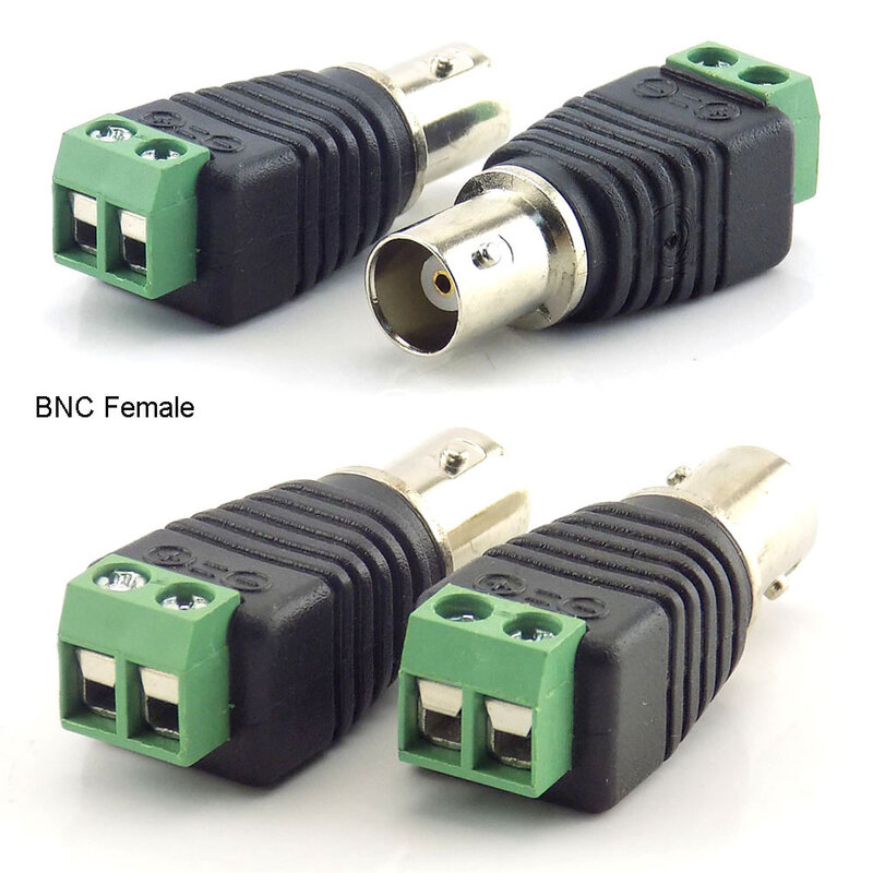 Conector BNC macho coaxial Cat5 a BNC hembra, adaptador de CC, conector Balun para accesorios de cámara CCTV, tira de luces Led, 1 par