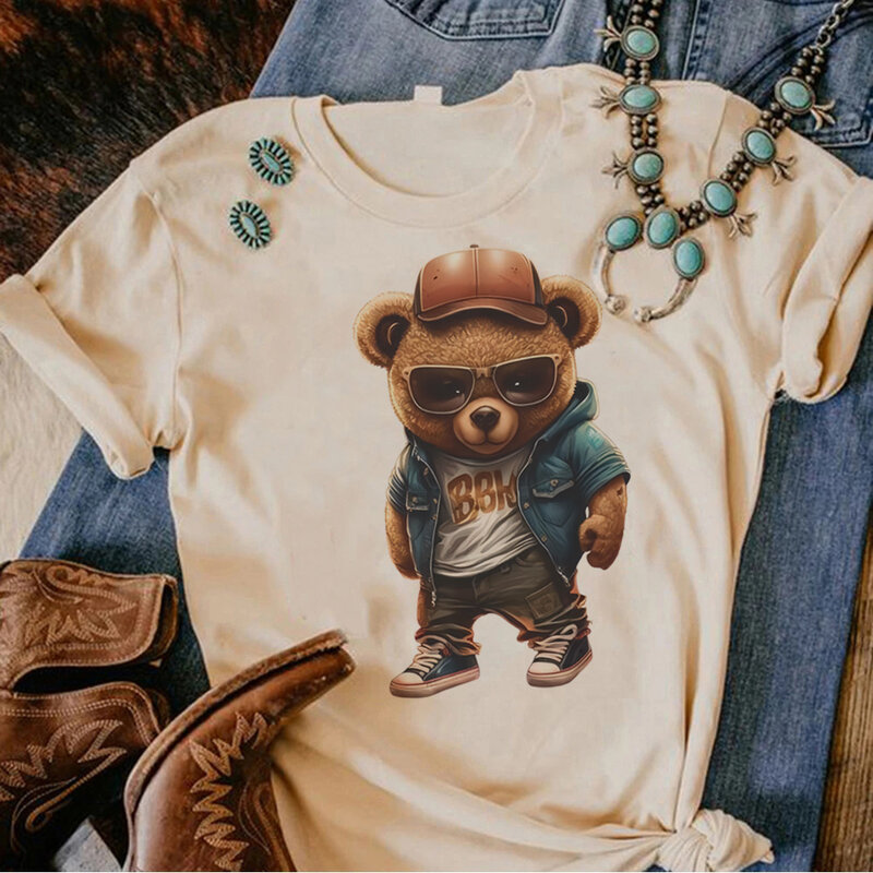 Camiseta de oso para mujer, camisetas harajuku, ropa de calle de anime para niña