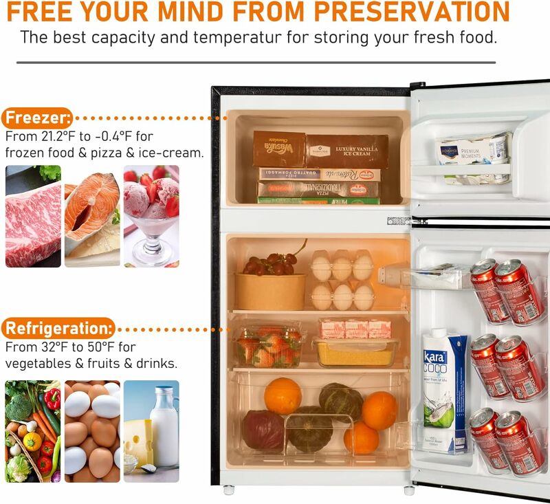Frestseats-Mini réfrigérateur avec congélateur, réfrigérateur compact à 2 portes, petit réfrigérateur pour chambre à coucher, dortoir, bureau, appartement, 3.1 toxique