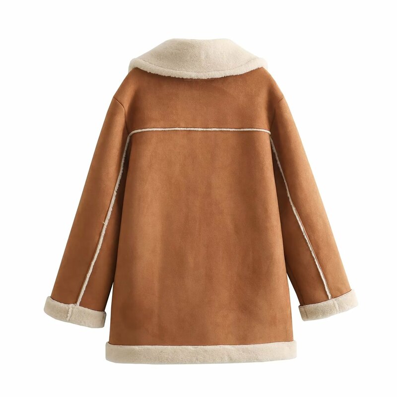 Jenny&Dave Suede and Fleece Warm Trench Coat Women British Vintage Winter Coat Fashion Girl