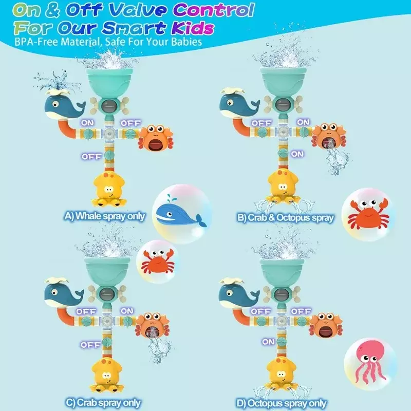 Waterwheel Dabbling Water Spray Set para crianças, Baby Water Game, Faucet Shower, Rubber Duck, Bathroom Toys, Animals Shower, Summer